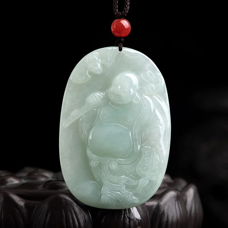 Hot Selling New Natural Jadeite Maitreya Buddha Pendant Charm Jewellery Hand-Carved Necklace for Women Men Fashion Accessories