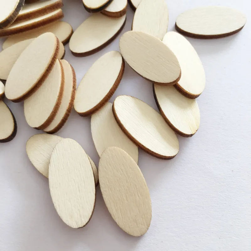 100PCS Unfinished Wood Oval Slices Natural Rustic Wooden Cutout Oval Wood Pieces Tag for DIY Craft Wedding Centerpiece Christmas