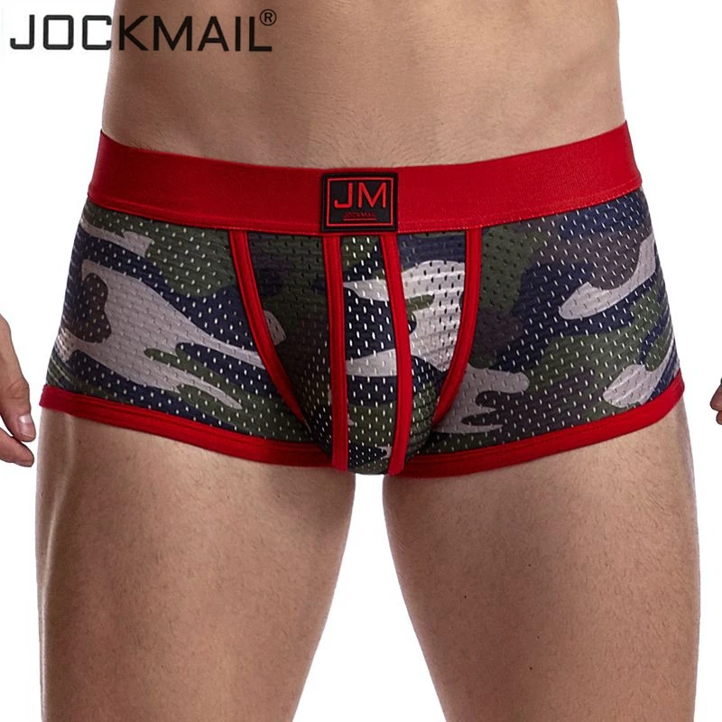 JOCKMAIL Sexy Men Underwear Breathable Mesh Camouflage Green boxershorts men Male Underpants cueca Gay Man Panties Mens Trunks