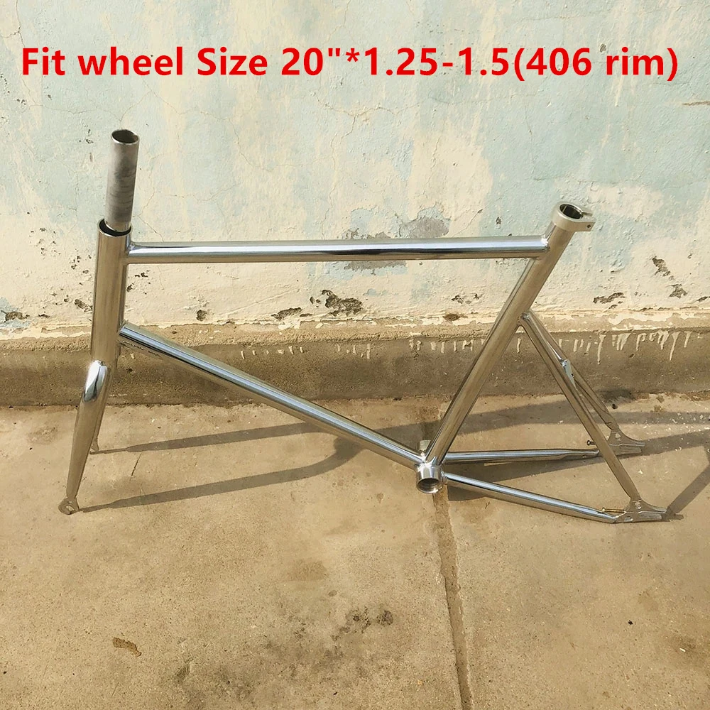 Vintage Retro 20 Inch Bike Frame Single Speed Bicycle Part V Brake Front 100mm Rear 120mm Fixed Gear Fixie Cycling Carbon Steel