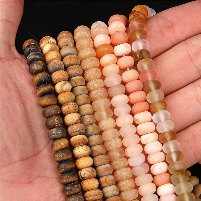 Natural Matte Jaspers Stone Bead Frosted Amazonite Agates Turquoises Rondelle Shape Spacer Beads For Jewelry Making DIY Bracelet