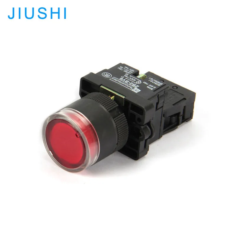 XB2-EW3462 Mounting hole 22MM push flat head push button illuminated switch 24v220v380v red LED 1NC 1NO