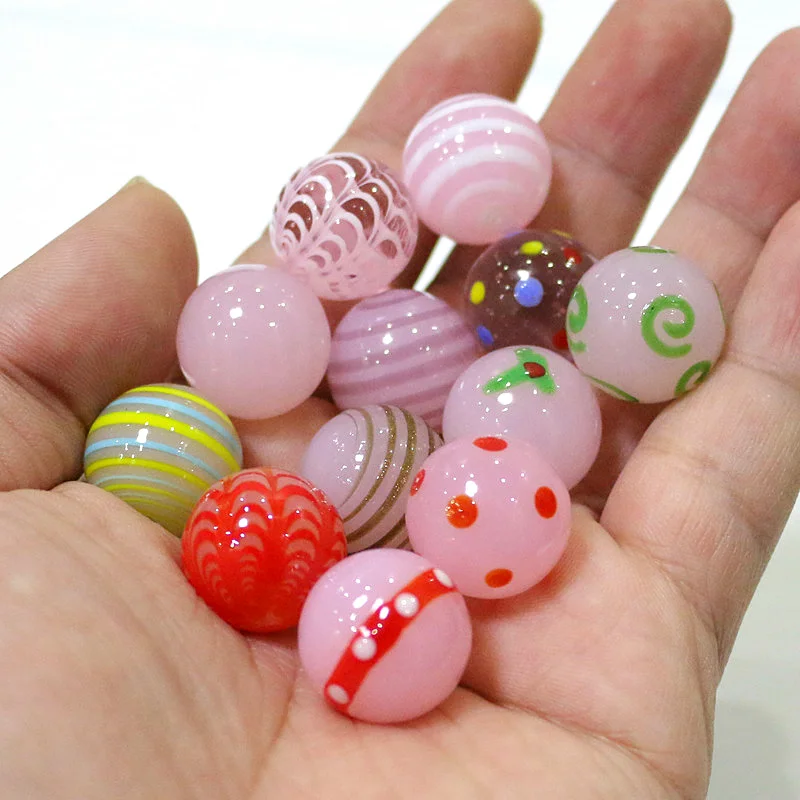 18mm Creative Pink Design Handmade Glass Marbles Balls Ornament Home Vase Filled Decor Accessories Cute Game Toy For Kids 12PCS