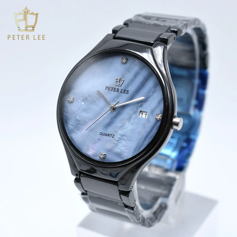 Hot sale Peter Lee Brand Diamond Dial Ceramic Quartz Men Designer Watch Dropshipping Luxury Auto Date Male Wristwatch Gifts