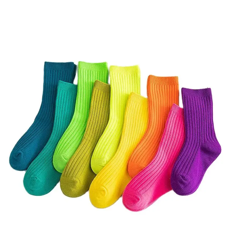 3Pairs/Lot 2024 Spring Summer Children's Candy Color Socks Korean Japanese Style Kids Boys Girls Double Needle Mid-Tube Socks