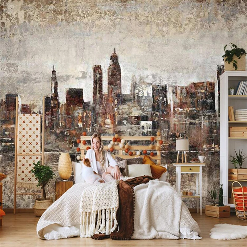 beibehang Nordic abstract retro architecture urban wallpapers for living room TV background wall papers home decor wall covering