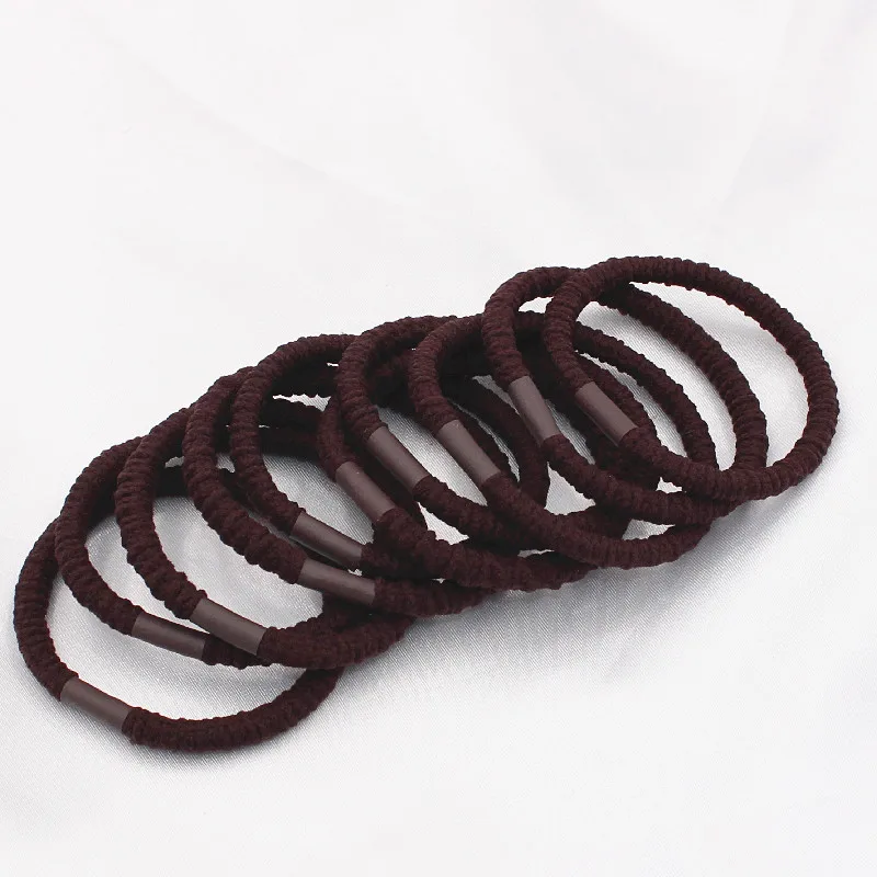 10Pcs Thick Basic Elastic Hair Band Solid Black Brown Rubber Band Stretch Hair Tie Ponytail Holder For Long Thick Hair No Crease