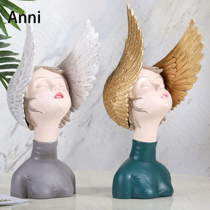 

Creative Angel Girl Resin Figurine European Modern Hand Painted Figure Statue Office Desktop Character Ornaments Desk Decoration