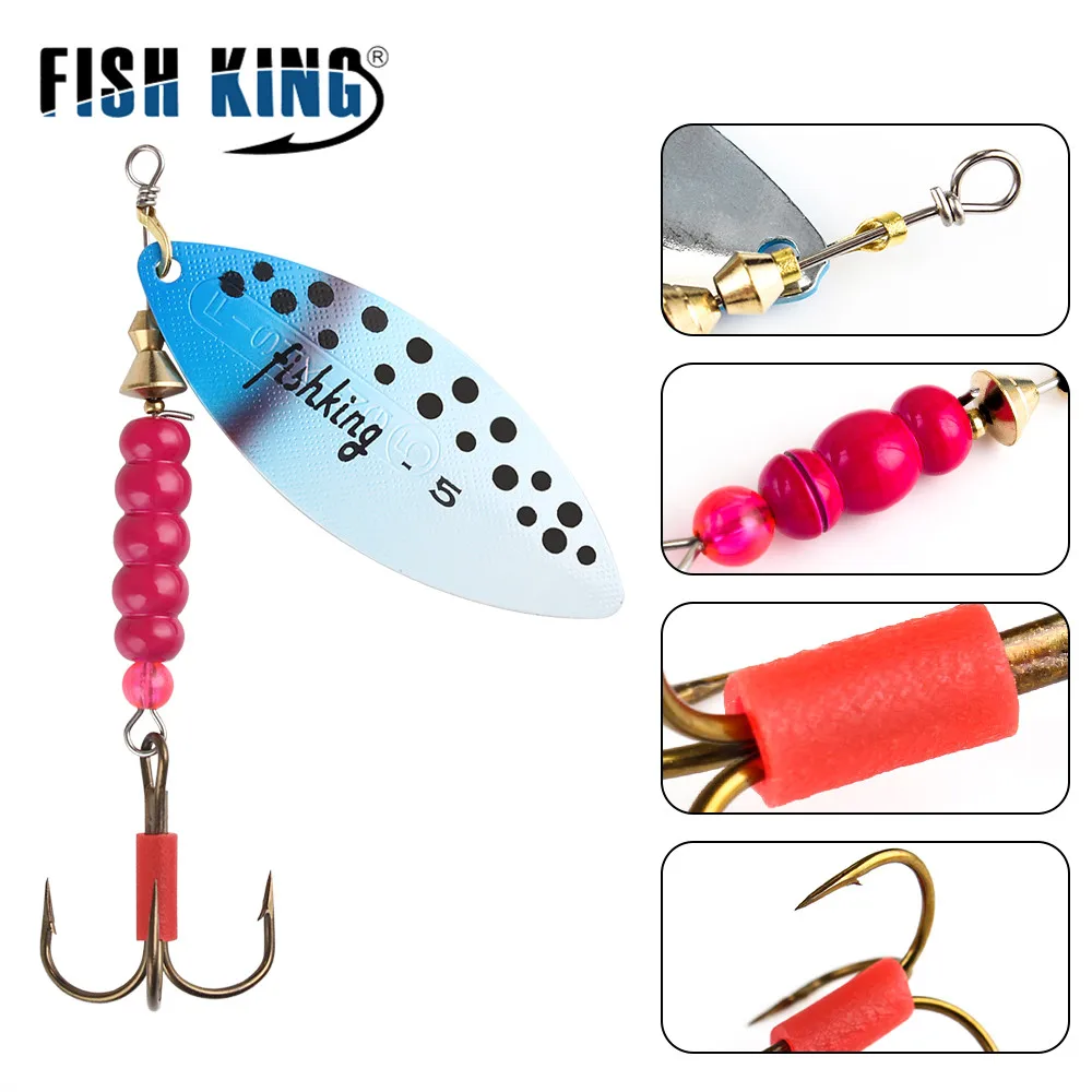 FISH KING 2 Color 0#-5# Hard Spoon Bass Lures Spinner Bait With Treble High Carbon Steel Hooks For Pike Fishing