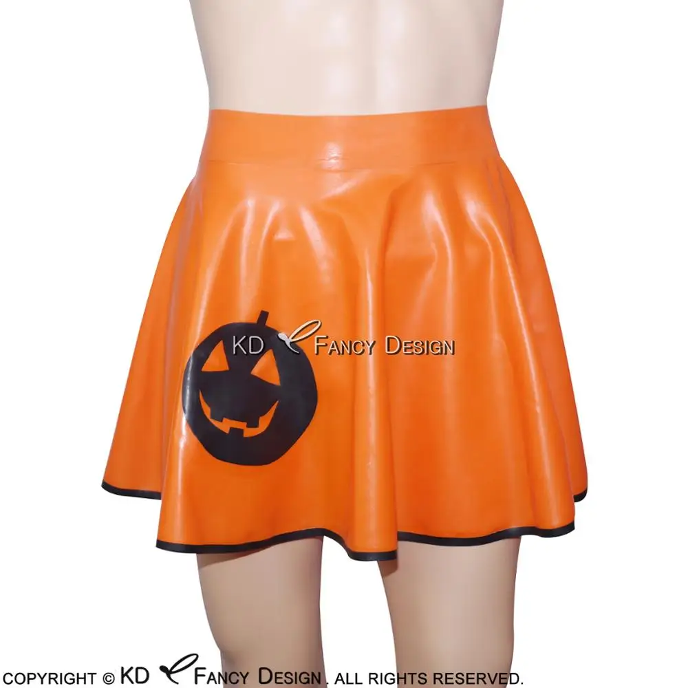 Orange And Black Trims Sexy Latex Skirts With Pumpkin Rubber Bottoms Uniform DQ-0005