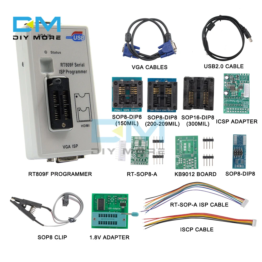 RT809F ISP Programmer/ RT809 LCD USB Programmer Repair Tools 24-25-93 Serise IC with 11 Adapters