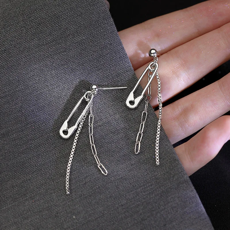 VENTFILLE 925 Sterling Silver Chain Pin Tassel Earrings Female Face Thin Earrings Long Fashion Temperament For Girlfriend