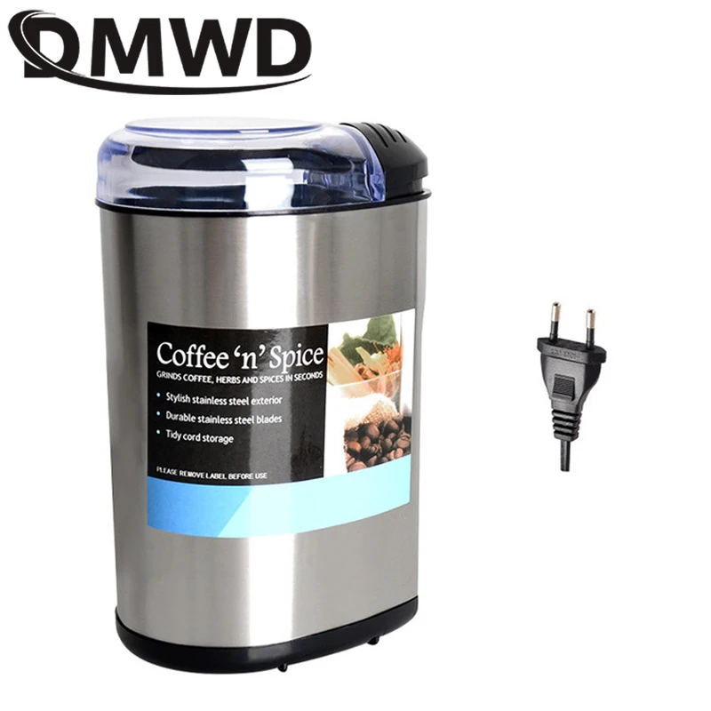 DMWD Mini Electric Coffee Grinder 200W Stainless Steel Spice Nuts Grain Spice Cafe Beans Grinding Machine Powder Miller EU plug