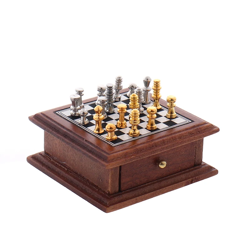 1:12 Dollhouse Miniature Chess Board Storage Box Set Furniture Accessories Toys Doll House Decoration Accessories