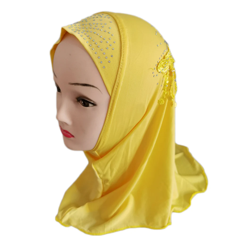 Muslim Kids Girls Hijab Islamic Headscarf Rhinestoen Tassel Scarf One Piece Amira Children Middle East Full Cover Head Wrap 2-6Y