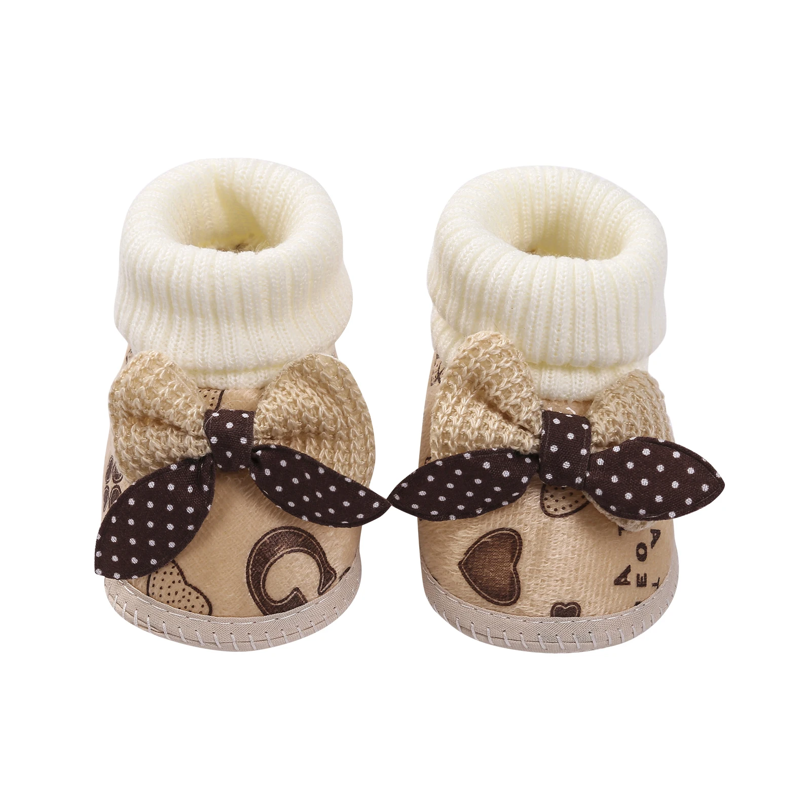 Toddler Baby's Walking Shoes Bowknot Plush Antiskid Boots for Kids Lace Up Soft Sole Socks First Walkers Home Wear