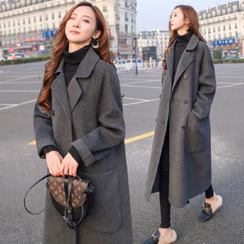 

Woolen Coat Women's Middle Long Style Fall Winter 2021 New Hepburn Fashion Long knee Length Grey Heavy Woolen Coat