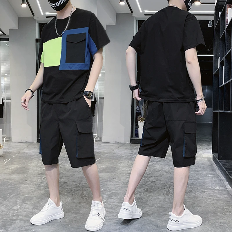 Casual Tshirt 2020 Short Trousers Men T-shirt Set Summer Hot Sale Men's Sets T Shirts+Short 2 Pieces Sets Casual Tracksuit Male