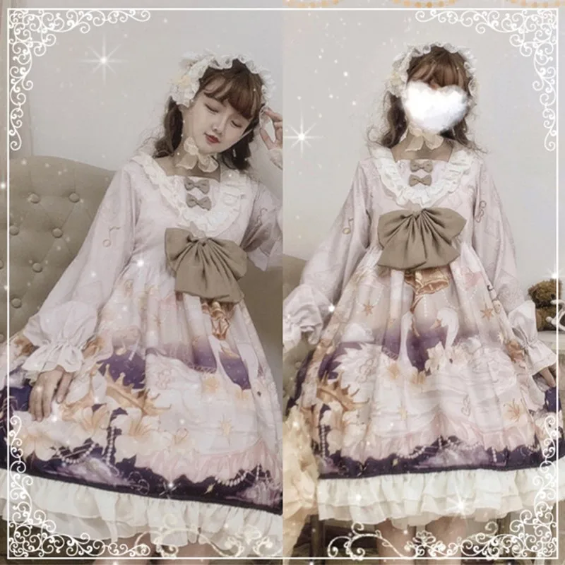 

Princess tea party sweet lolita dress vintage lace bowknot high waist victorian dress kawaii girl gothic lolita op loli cosplay