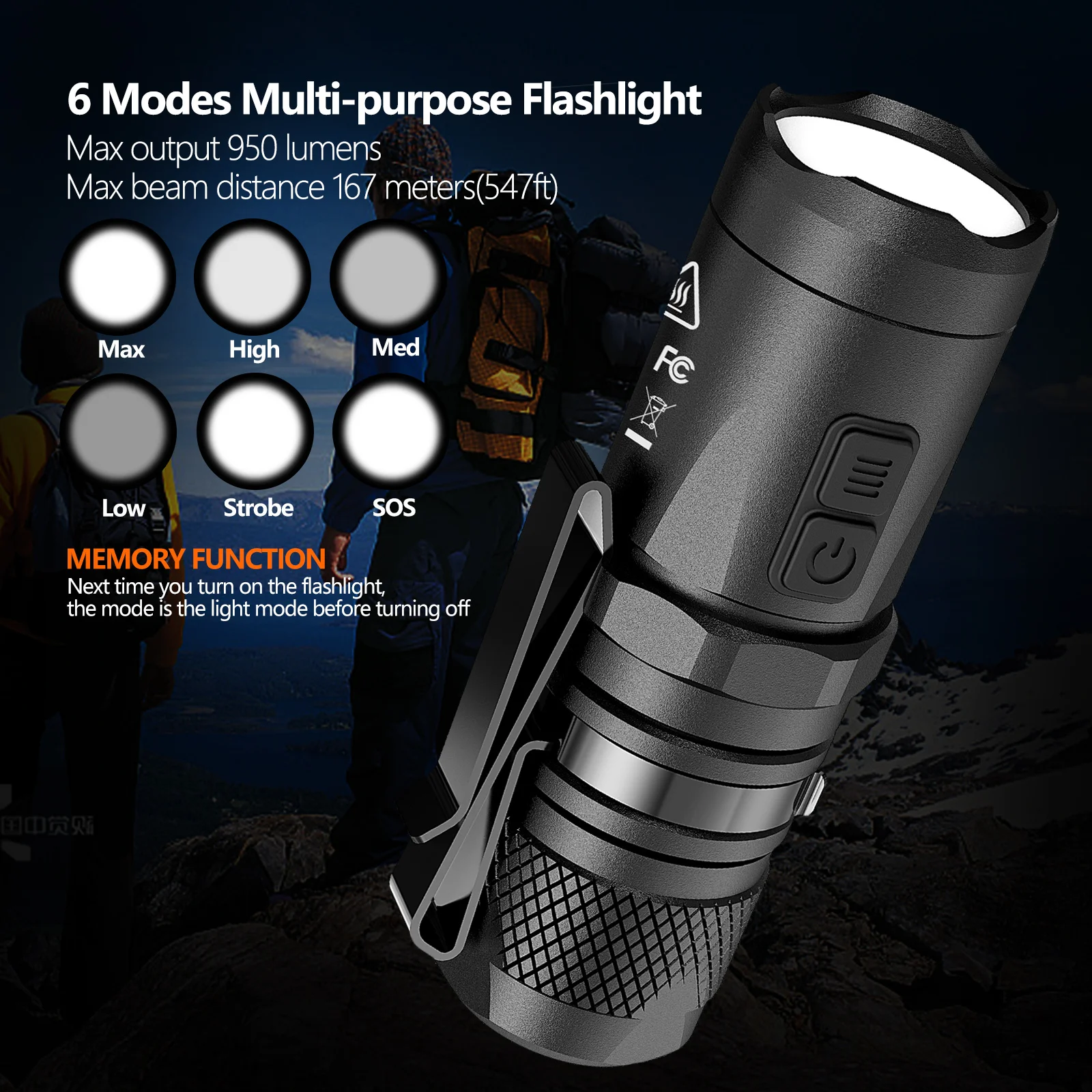 NICRON B11 Mini LED Flashlight Super Bright 950 Lumen USB Rechargeable IP67 Waterproof 6 Modes Torch Light Household Outdoor etc