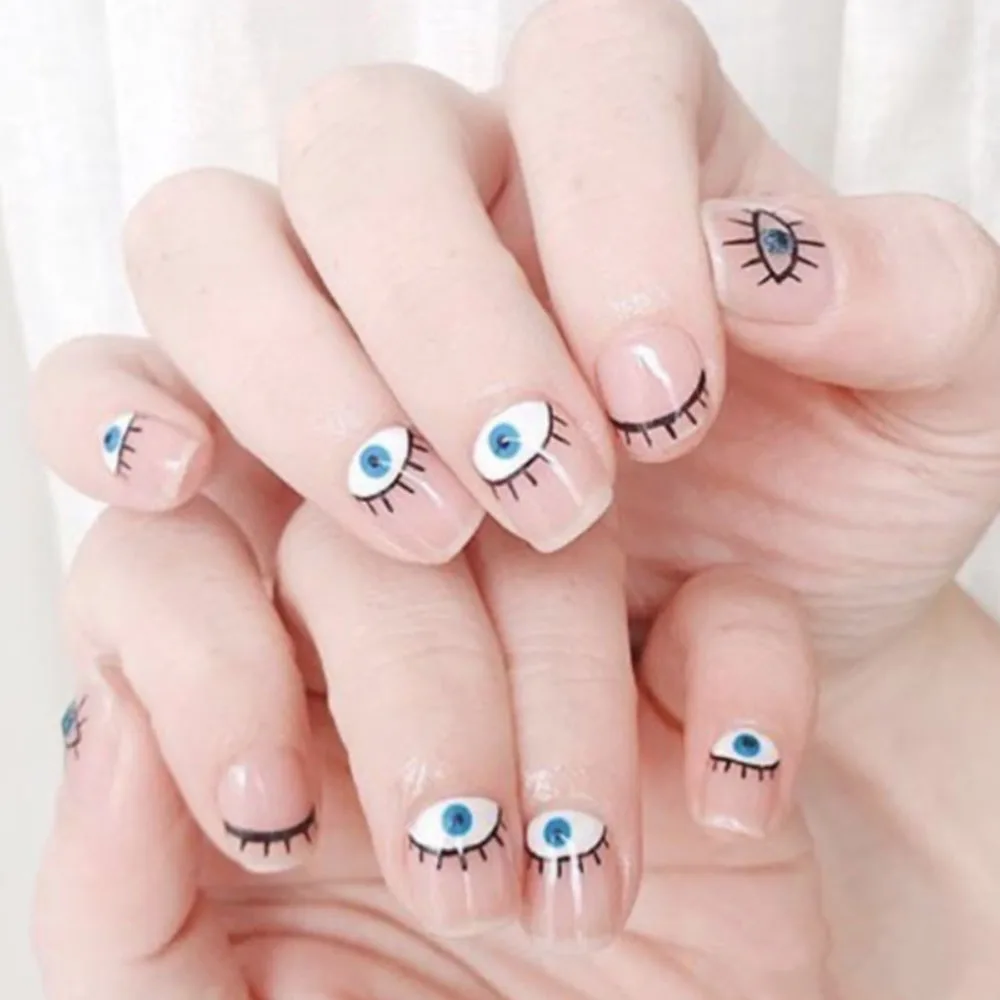 1 Sheet 3D Evil Eye Design Nail Art Stickers Abstract Line Blue Tattoo Nail Sliders DIY Self-Adhesive Nail Decorations Decals