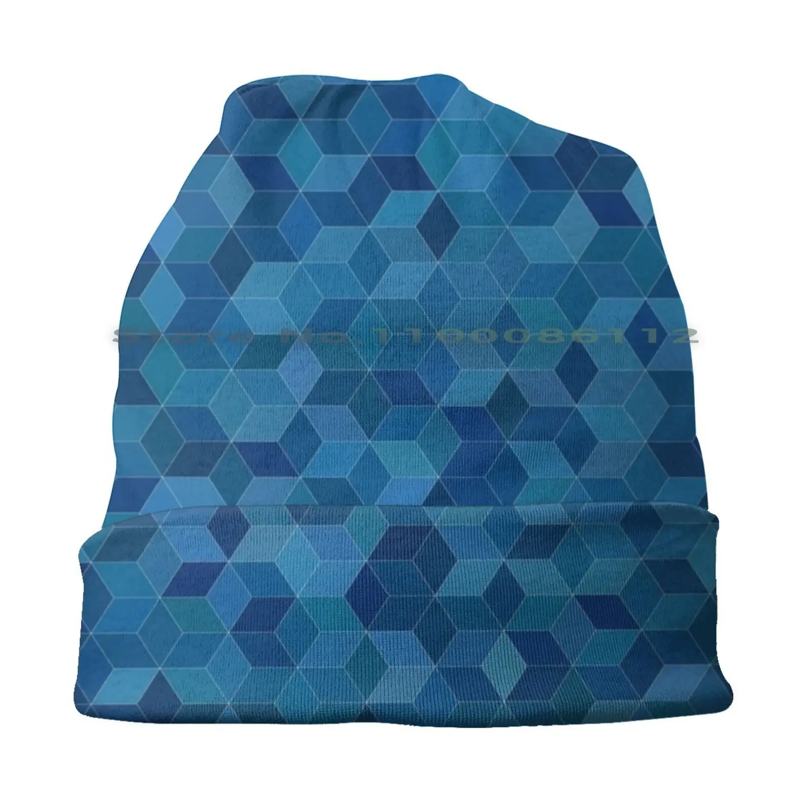 Abstract Squares Modern Teal Blue Cubed Bucket Hat Sun Cap Modern Teal Blue Cubed Abstract Squares Geometric Foldable Outdoor