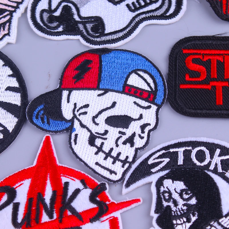 Hippie Letter Patches On Clothes Iron on Patch For Clothing Punk Rock Stripe Fusible Patch Punk Skull Clothing Stickers Badges