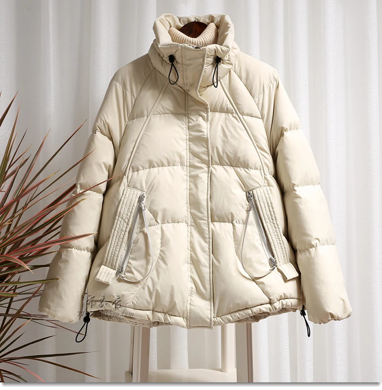 Winter Fashion Oversized Women&#39;s Stand Collar Fluffy Warm Duck Down Coat Real Zipper Stitching Warm Down Parkas wy223