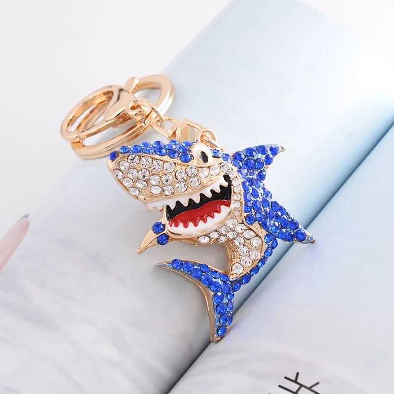 Creative Shark Keychains Full Rhinestone Animal Key Chains for Women Bag Charm Pendant Men Keyrings Boys Girls Key Rings  Gifts