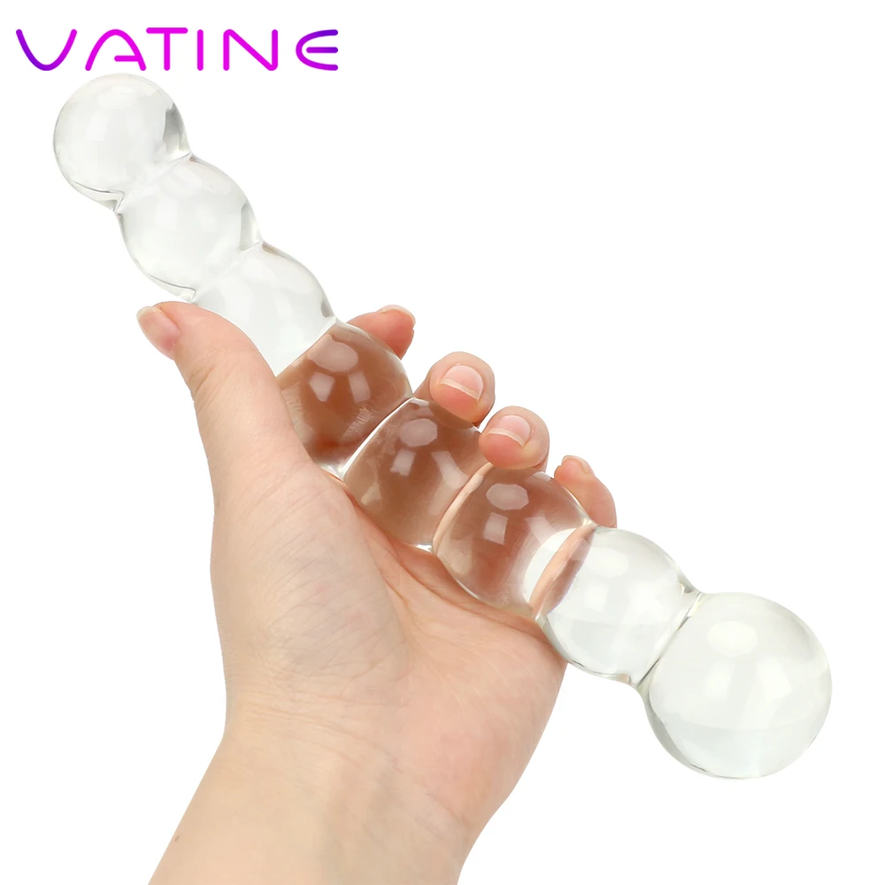 VATINE Crystal Glass Dildo Anal Plug 8 Beads Prostate Massager Butt Plug Masturbator Sex Toys for Women Men