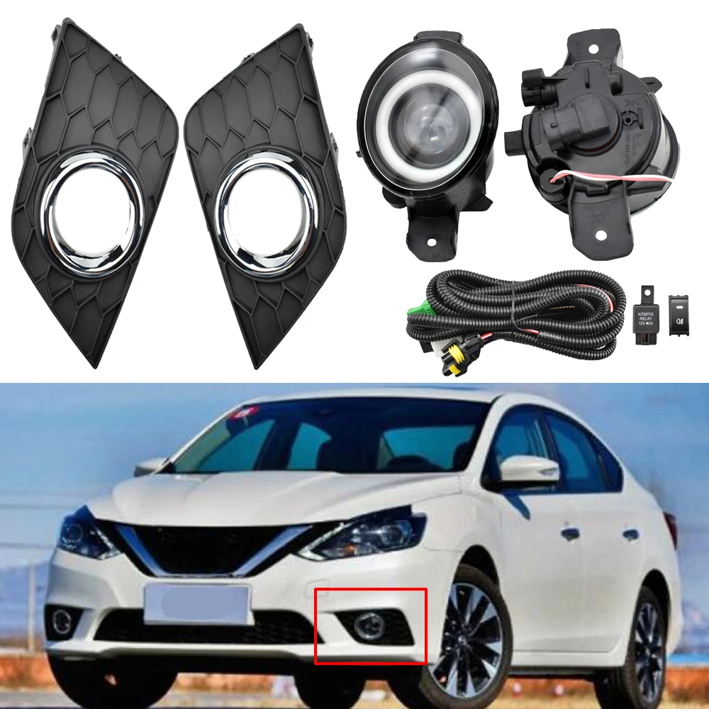 

1pair LED fog lights kit for Sentra Sylphy 2016 2017 2018 fog light frame cover headlight Grilles Harness wires