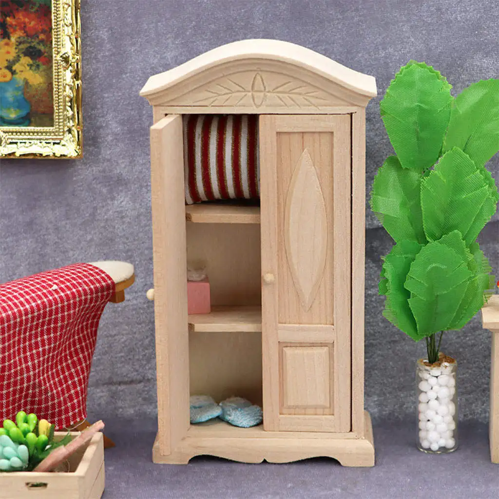 Mini maison de poupée en bois 1/12, accessoires de meubles, garde-robe, décoration de maison de poupée, bricolage, Double porte, cadeaux pour enfants, jouet pour filles