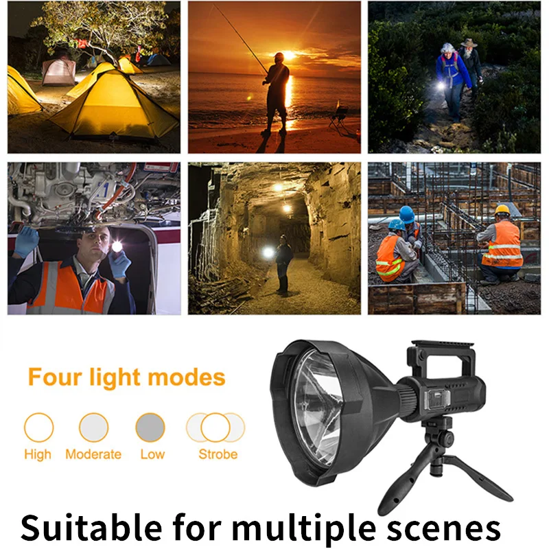 XHP70.2 Super Bright LED Rechargeable Big Head Searchlight Handheld Flashlight Work Light Spotlight Floodling 20W Torch Lantern