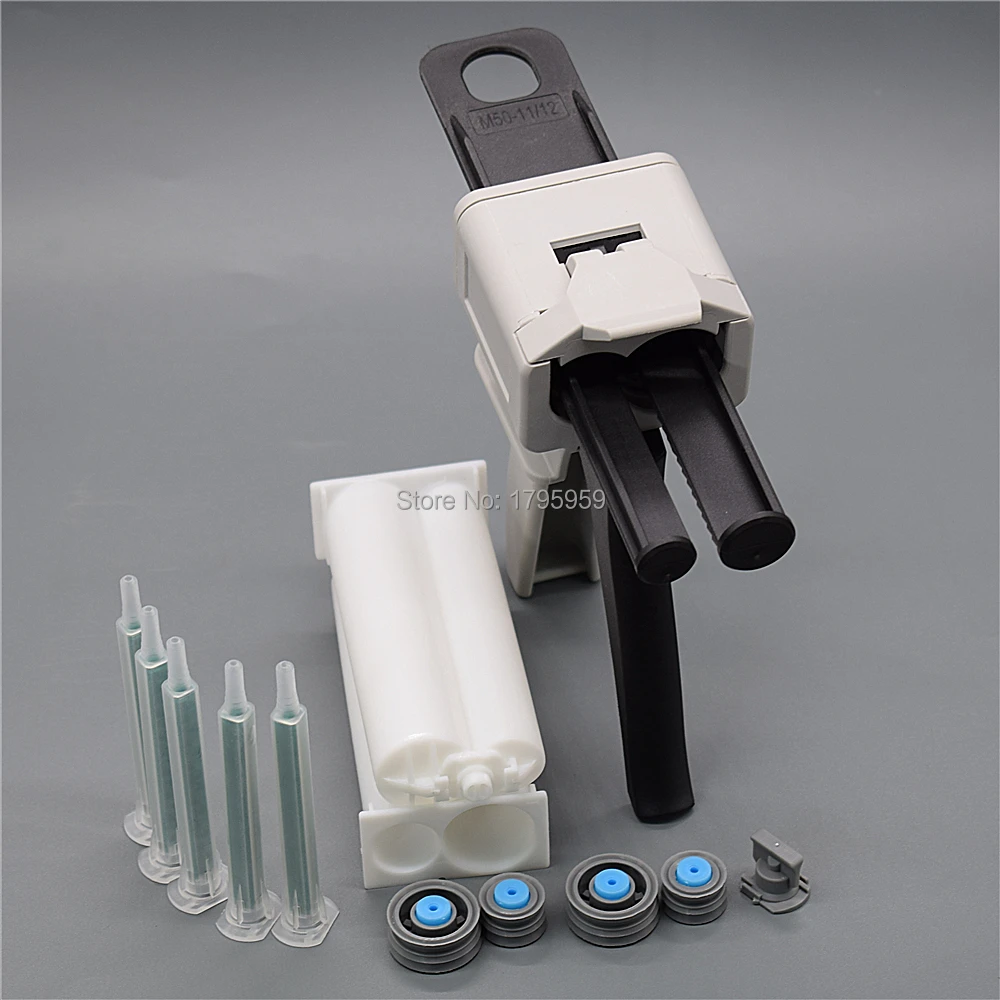 50ml Manual Caulking Gun Two Component 1:2 AB Glue Gun Dispenser with 2pc 50ml 1:2 Empty Dual-Barrel Cartridge 5pc AB Mixed Tube