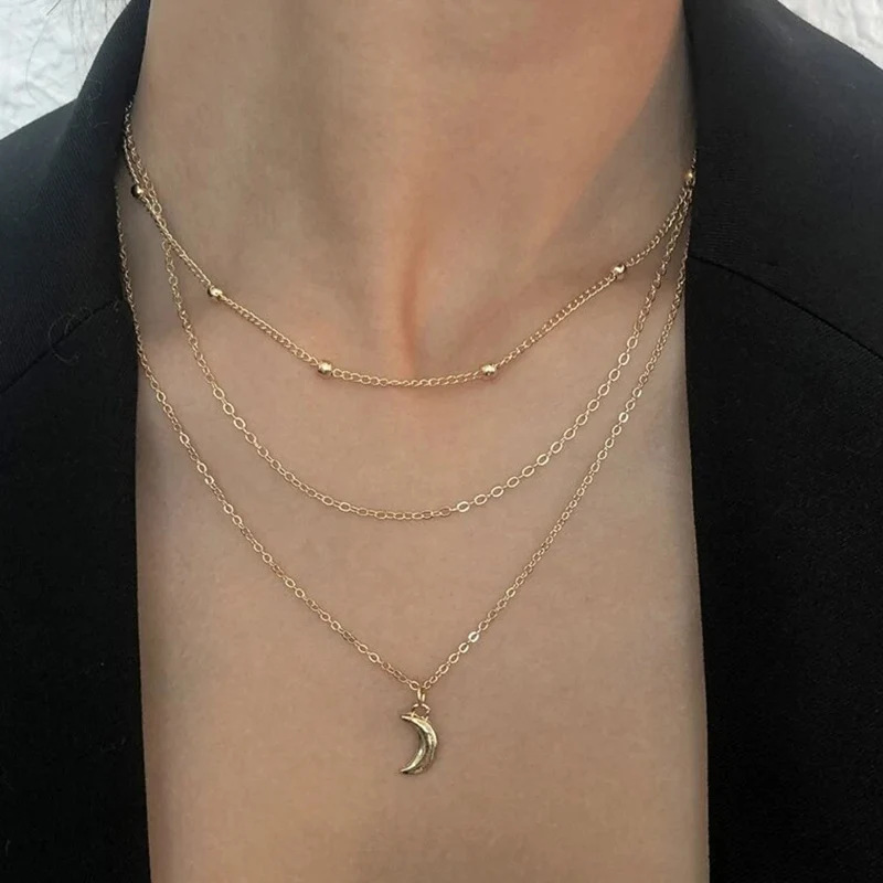 Fashion Multilevel Simple Geometric Sheet Round Sequin Pendant Necklace For Women Female Chain Collar Jewely Gift Wholesale