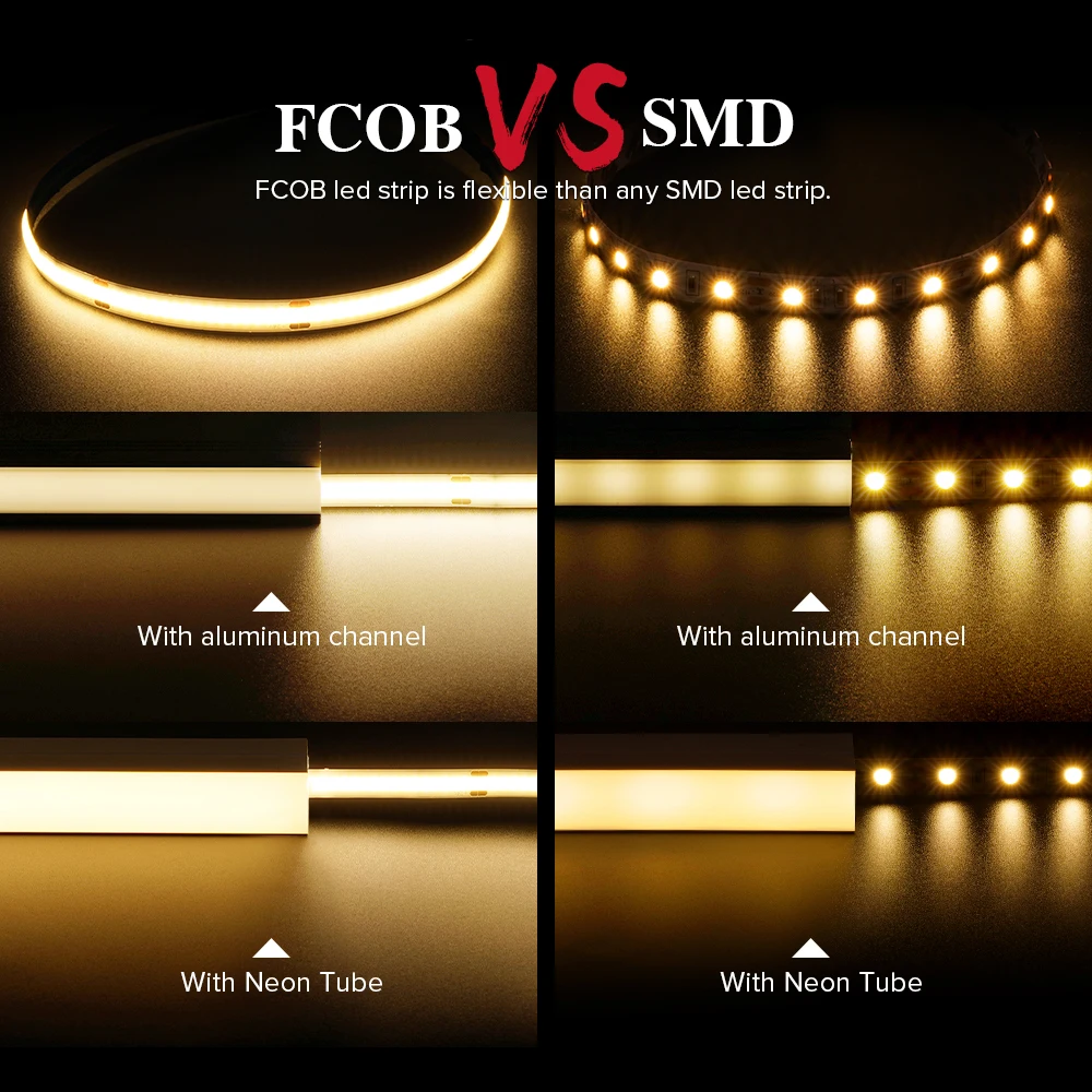 5m Roll 1600 LEDs Flexible COB FOB LED Strip Lights FCOB High Density Light Linear Warm Nature Cool White Dimmable DC12V DC24V