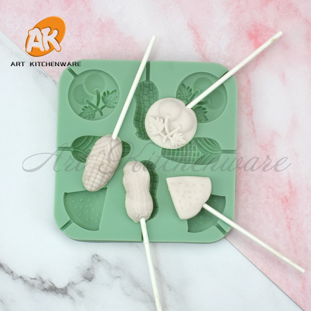 Peanut Corn Green Design Lollipop Silicone Mold DIY Handmade Candy Chocolate Creative Molds Cake Decoratings Tool Bakeware