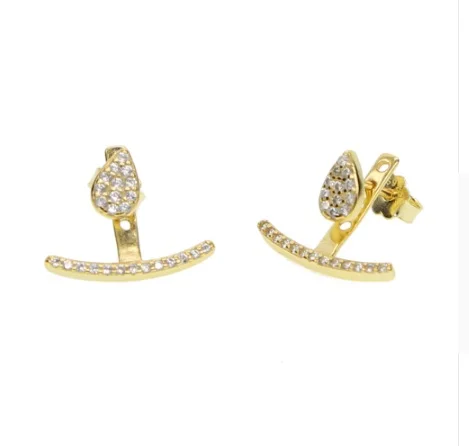 2018 high quality 100% 925 sterling silver 3 colors double sided pave cz ear cuff ear jaket silver earring