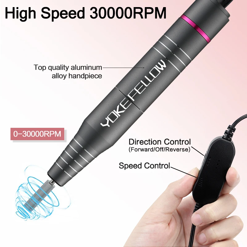 Máquina elétrica Nail Drill para Manicure, Milling Cutter Set para Polimento Gel, Nail Drill Pen, Salon Nail Equipment, 35000 RPM, 30000RPM