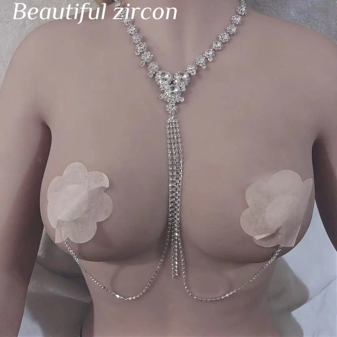 Fashion women's Crystal Necklace sexy underwear nipple jewelry non perforated jewelry luxury Rhinestone sexy underwear Necklace