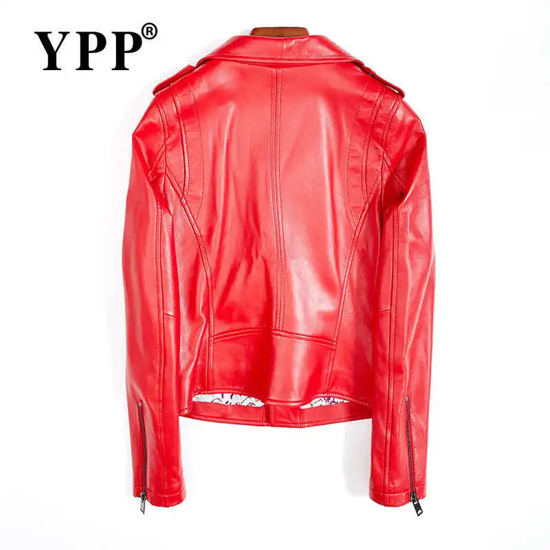 2023 Nova Moda Feminina Outono Macio Jaquetas De Couro Genuíno Casacos Lady Red Streetwear Zipper Motociclista Curto Básico Casaco