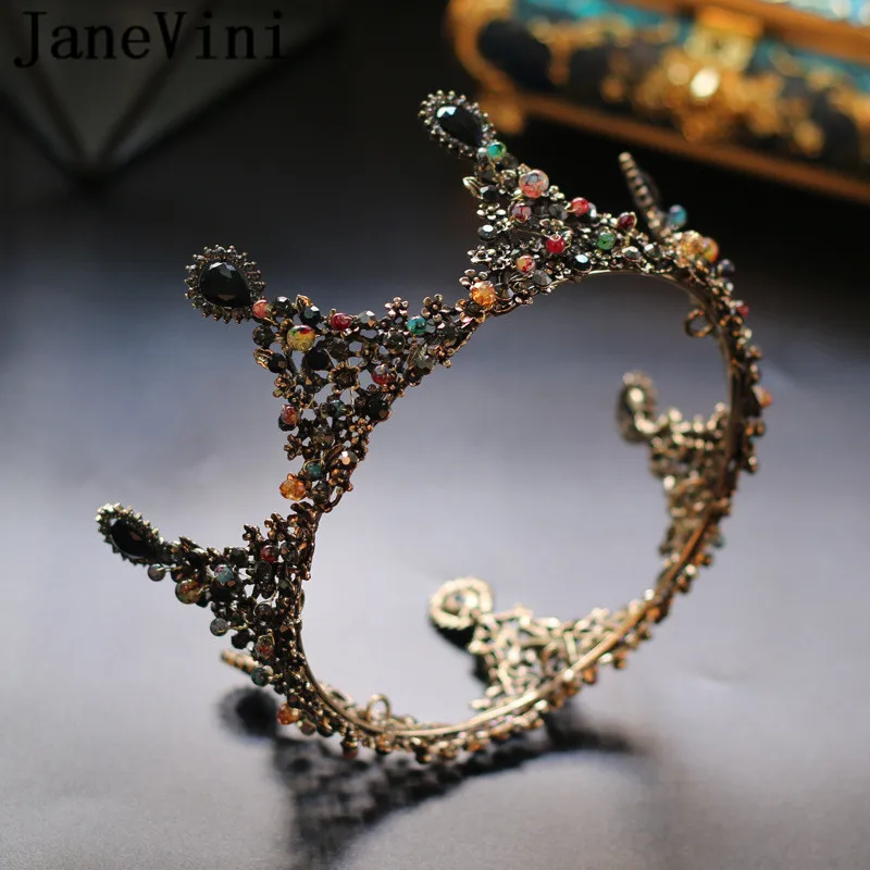 

JaneVini Vintage Black Crystals Women Crowns Arabic Baroque Bridal Headband Headpiece Colorful Beads Bride Catwalk Hairwear 2019