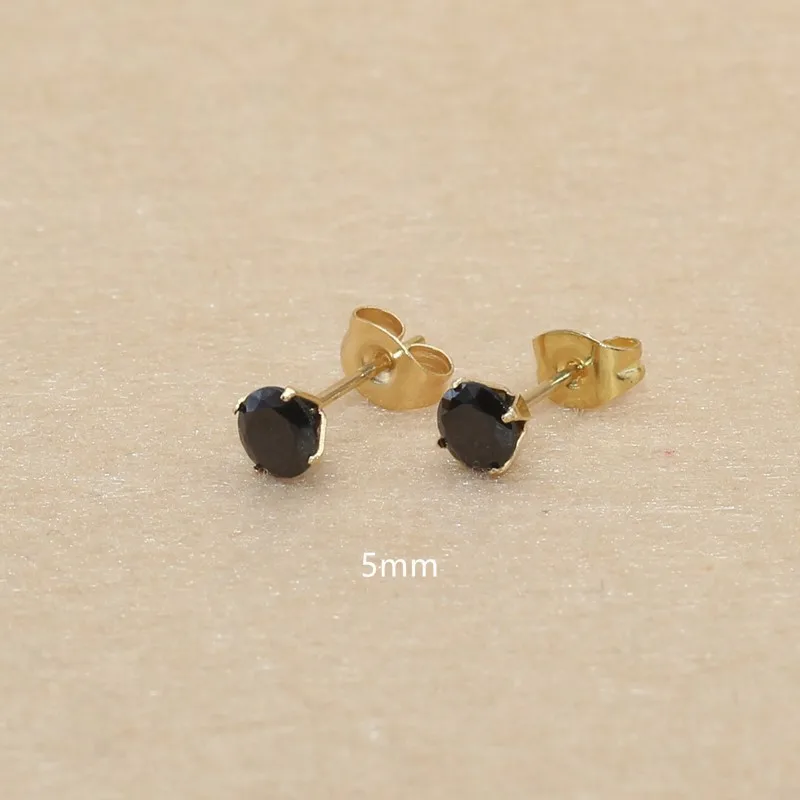 5mm 20 Colors For Choose AAA Zircons Stainless Steel Golden-color Stud Earrings No Fade Allergy Free