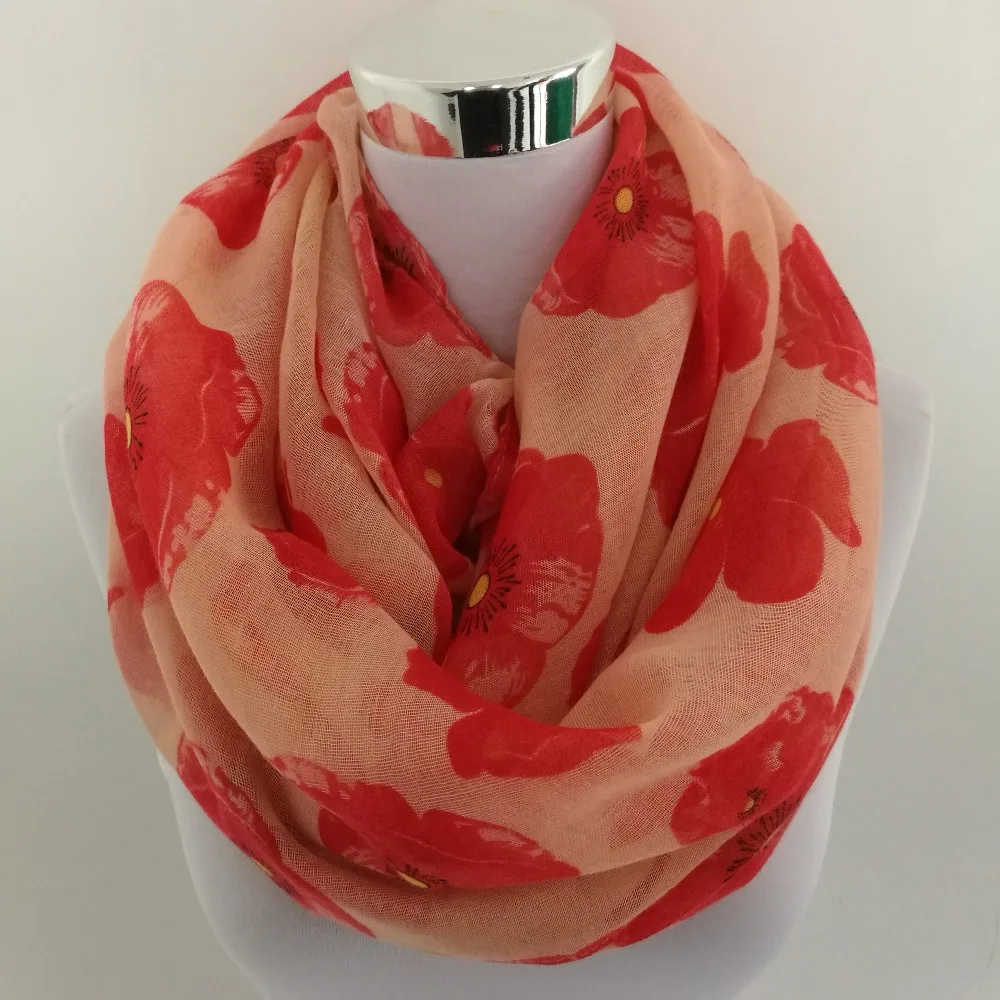 New women Ladies Fashion Viscose cotton big flowers Print infinity scarf Fashion Poppies Scarves Shawl Wrap hot sale neckerchief