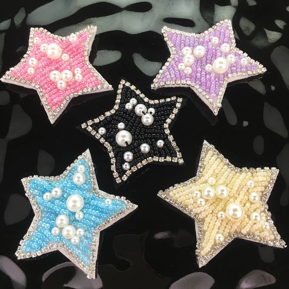 1pcsแพทช์Handmade rhinestoneลูกปัดไข่มุกดาวเย็บsequinedคริสตัลแพทช์สำหรับลูกปัดน่ารักappliquésบนเสื้อผ้า