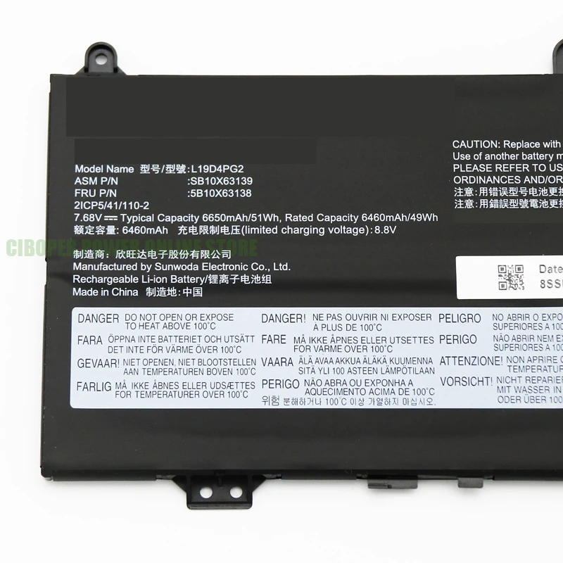 Laptop Battery L19D4PG2 51Wh L19M4PG2 L19L4PG2 For ThinkPad C13 YOGA GEN 1 Chromebook IdeaPad FLEX 5 5-1470 Flex 5-1570 Series