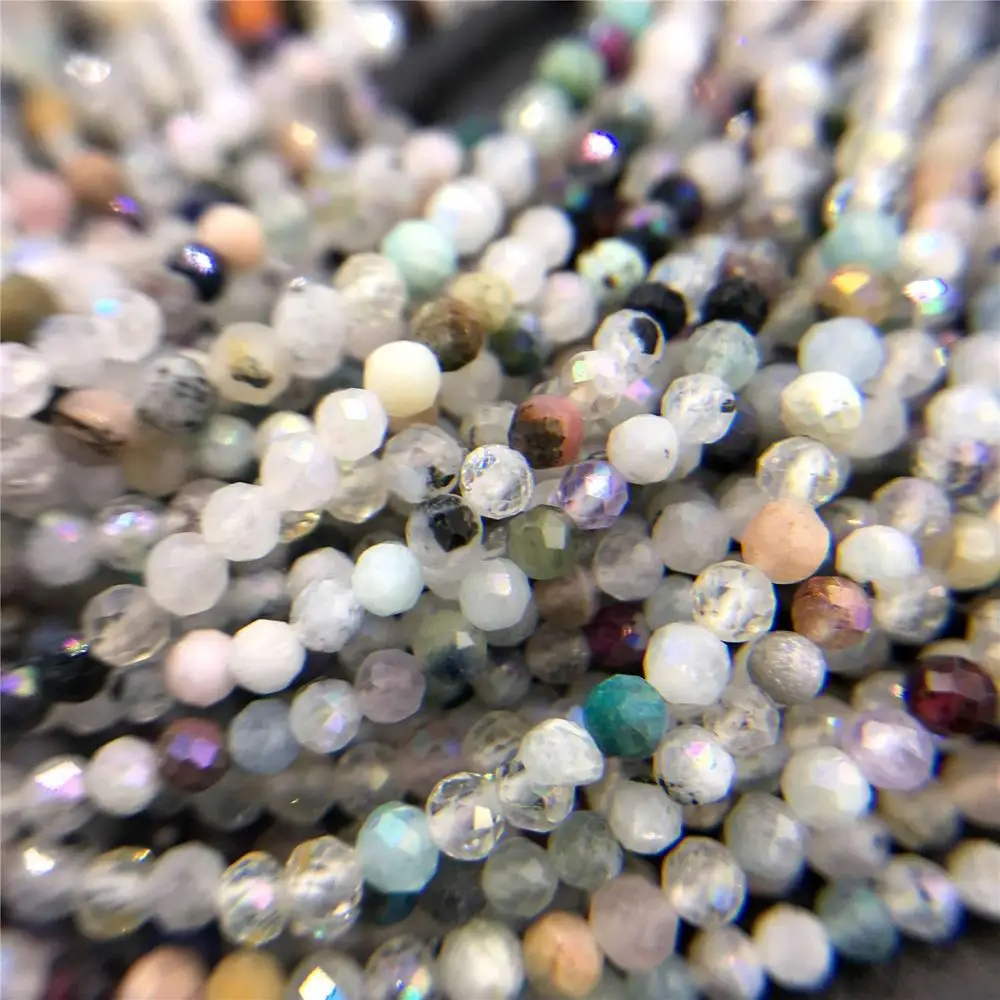 2 3mm Natural Small Beads Micro mixed quartz bead Natural stone beads round section loose beads tiny faceted stone beads jewelry