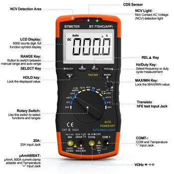 BTMETER BT-770HC-APP True RMS Digital Multimeter 6000 Counts Auto Ranging AC/DC Voltage Current Wireless Bluetooth with APP