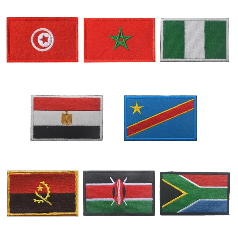 1PC 3D Embroidery Africa Country Morocco South Africa Egypt Kenya Congo Nigeria Angola Flag Badge Patch Clothing Accessories