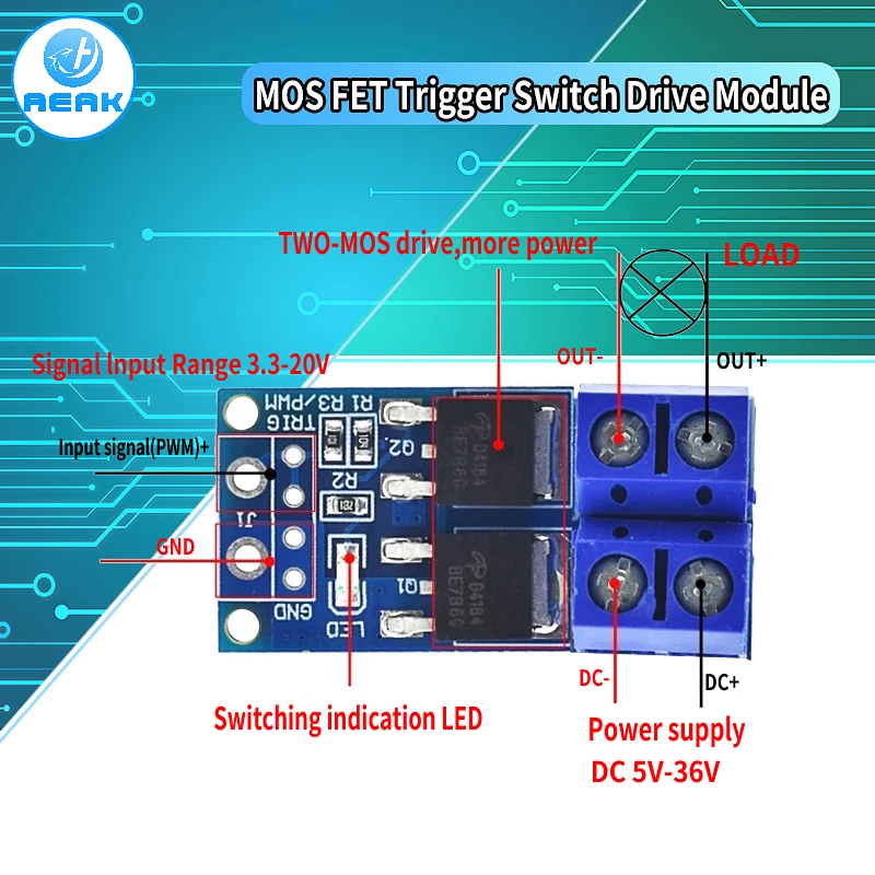 Interruptor de disparo MOS FET, módulo de accionamiento, Panel de Control regulador PWM, 15A, 400W
